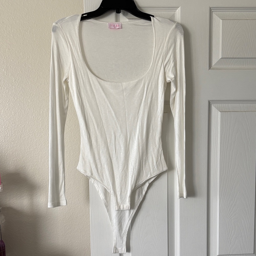 Pink Lily White Long Sleeve Scoop Neck Bodysuit